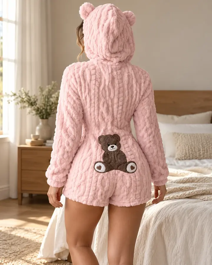 Teddy Ayıcık Detaylı Peluş Tulum · Pembe