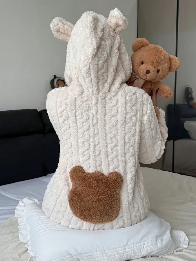 Teddy Ayıcık Başlı Kalın Polar Tulum · Krem
